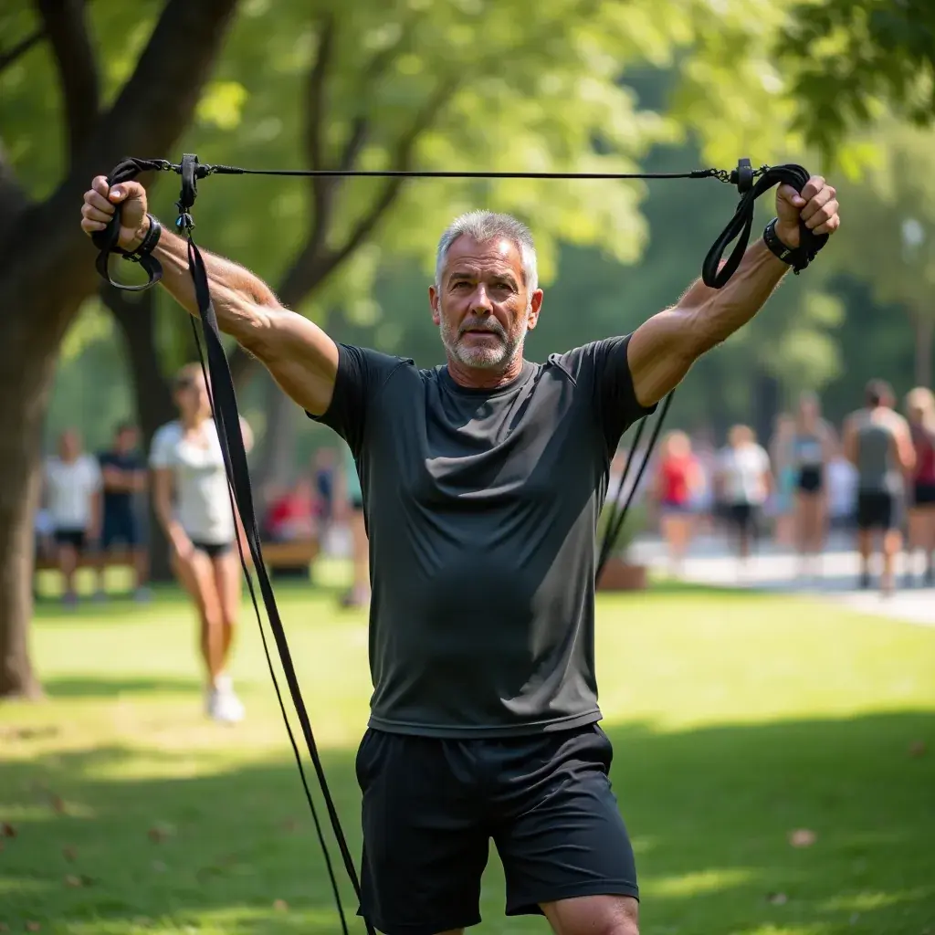 Hombre realizando ejercicios de fuerza en un gimnasio, centrado en el entrenamiento.